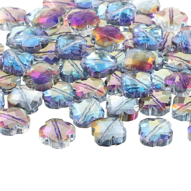 Glass Beads, 30 Pcs Shamrock Beads Transparent Crystal Glass Charms Clear Jewelry Making Supplies for Bracelets DIY Crafts, Purple