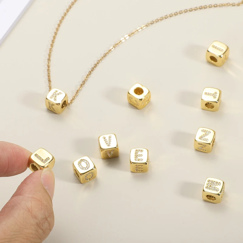 Rhinestone Letters Cube Beads, 26 Letters Dice Charm Alphabet t