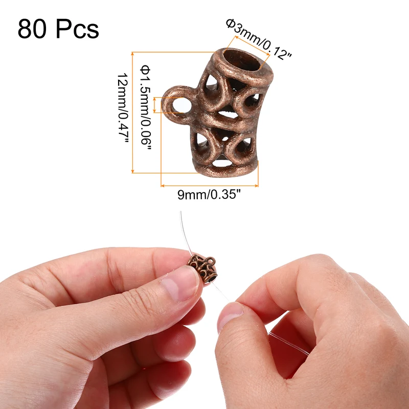 Spacer Bail Bead, 80 Pcs Spacer Beads Charms Holder Bracelet Tube Beads Hanger for Necklace Jewelry DIY Making, Copper