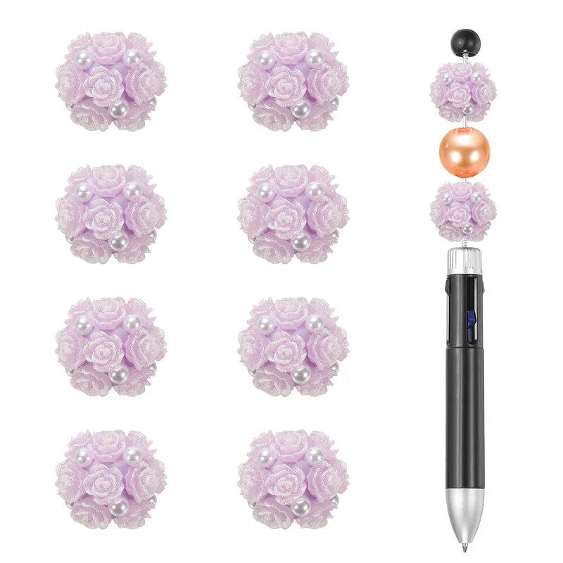 10 Pcs Rhinestone Focal Beads for Pens, 0.8" Glass Flower Beads, Purple