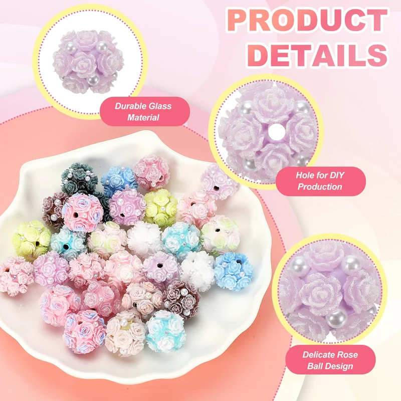 10 Pcs Rhinestone Focal Beads for Pens, 0.8" Glass Flower Beads, Purple