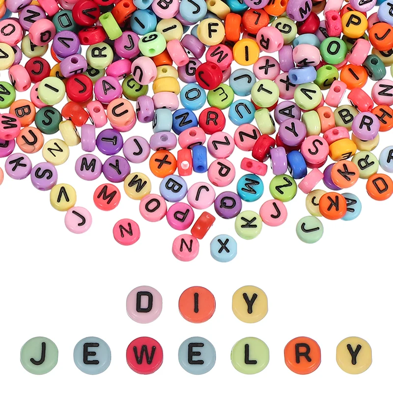 1000 Pcs Letter Beads, 4x7mm Acrylic Alphabet Beads Friendship Bracelet DIY Kit for Bracelets Jewelry Making Supplies, Deep Rainbow