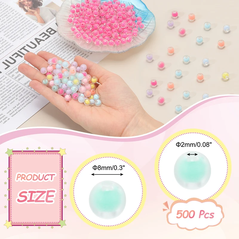 500 Pcs Acrylic Beads, 2mm Cute Beads for Bracelets, Frosted Green