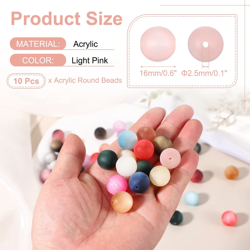 10 Pcs Acrylic Round Beads, 16mm Loose Beads for Jewelry Making, Light Pink