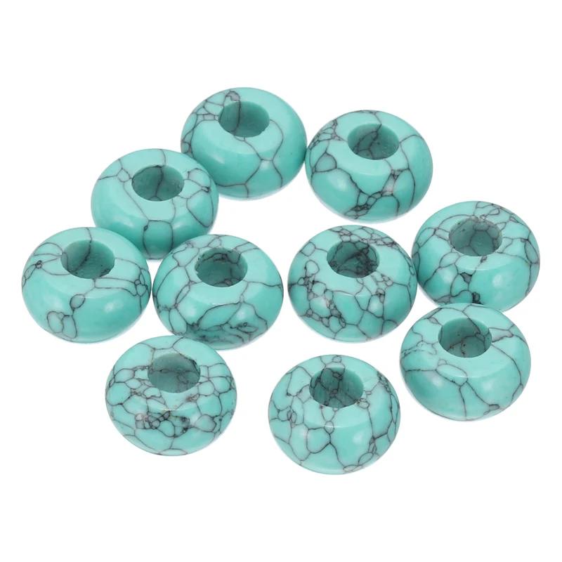 10 Pcs Natural Gemstone Beads, Large Hole Rondelle Beads Loose European Crystal Beads Pack for Jewelry Bracelet DIY Craft, 14 x 8 MM, Turquoise