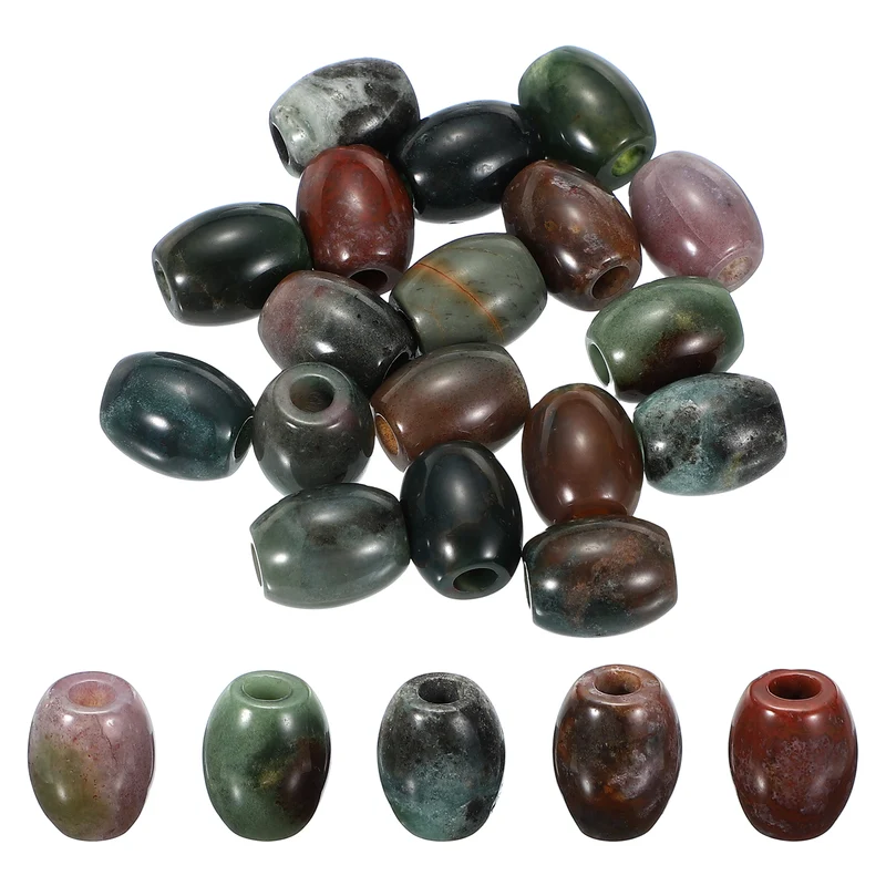20 Pcs Large Hole 5mm Loose Stone Barrel Rondelle Beads, Multi Green
