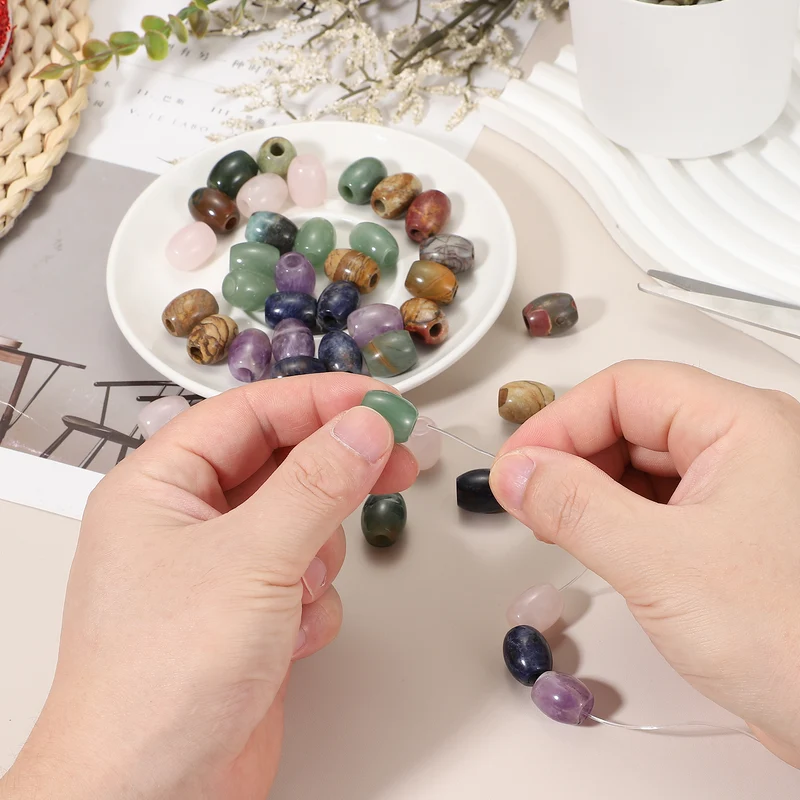 20 Pcs Large Hole 5mm Loose Stone Barrel Rondelle Beads, Multi Green