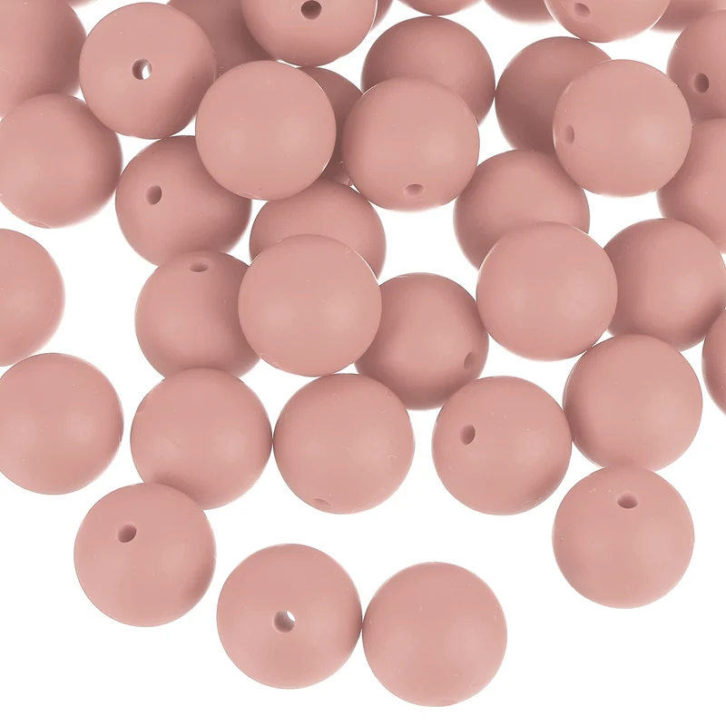 50Pcs 15mm Silicone Beads, Round Loose Rubber Bead for DIY (Dark Pink)