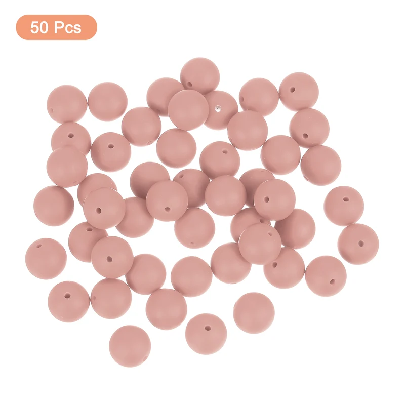 50Pcs 15mm Silicone Beads, Round Loose Rubber Bead for DIY (Dark Pink)