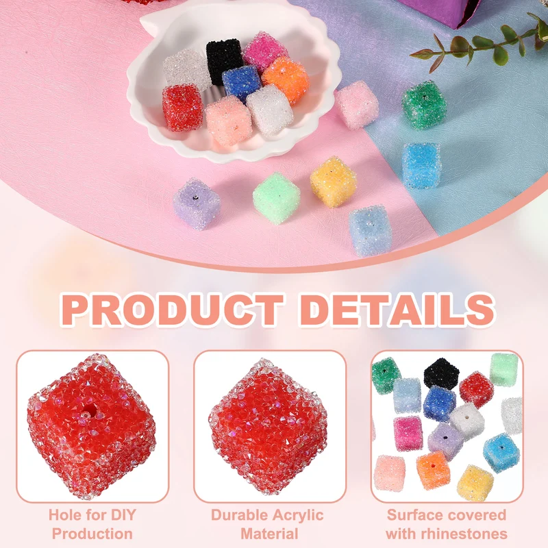 5 Pcs Square Rhinestone Beads for Pens, 17mm Sugar Beads for DIY, Red