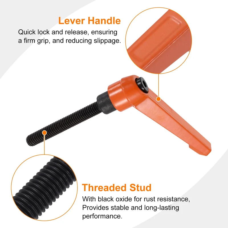 Clamping Lever Handles for Lathe, M8x60mm Male Thread Orange