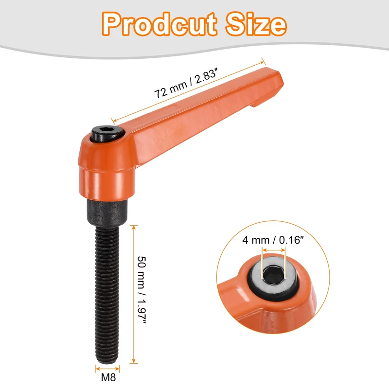 Clamping Lever Handles for Lathe, M8x50mm Male Thread Orange