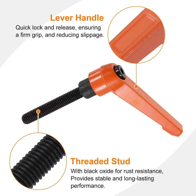 Clamping Lever Handles for Lathe, M8x50mm Male Thread Orange