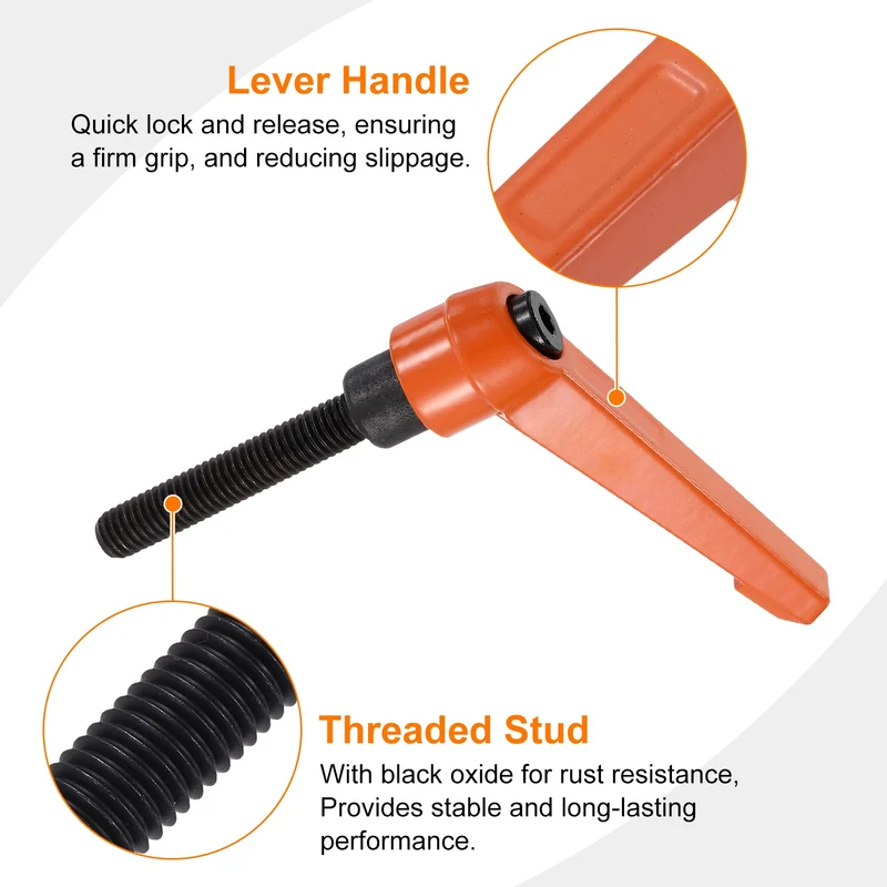 Clamping Lever Handles for Lathe, M8x45mm Male Thread Orange 2Pcs