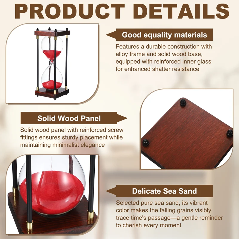 Large Decorative Sand Timer, 30 Min Modern Wooden Hour Glass, Red(Style 2)