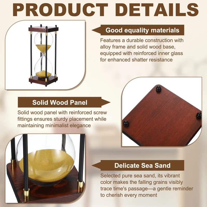 Large Decorative Sand Timer, 30 Min Modern Wooden Hour Glass, Gold Tone(Style 2)
