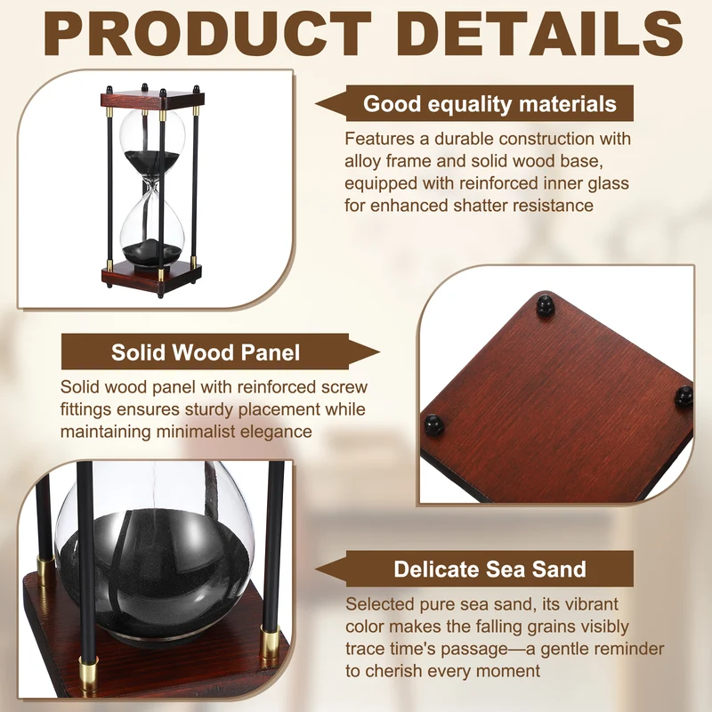 Large Decorative Sand Timer, 30 Min Modern Wooden Hour Glass, Black(Style 2)