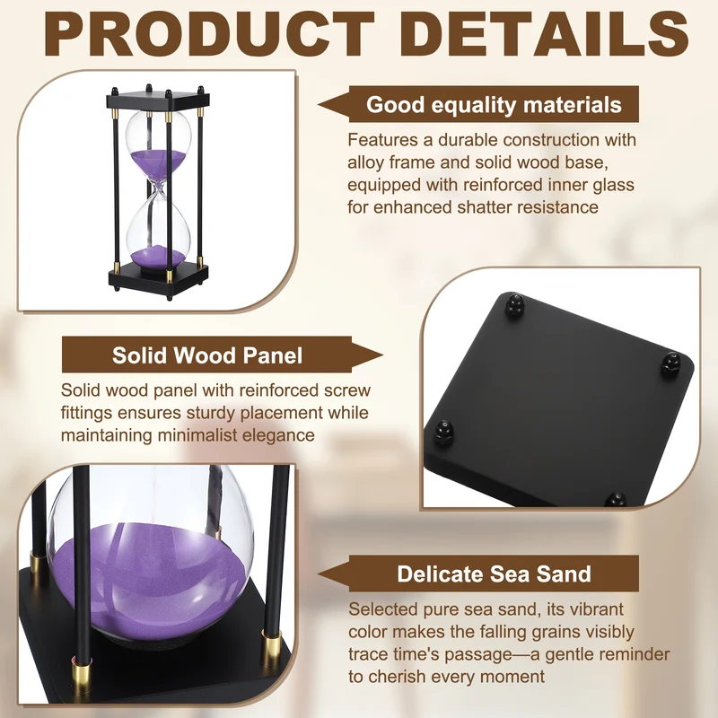 Large Decorative Sand Timer, 60 Min Modern Wooden Hour Glass, Purple(Style 1)