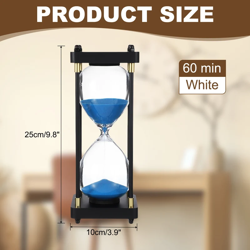 Large Decorative Sand Timer, 60 Min Modern Wooden Hour Glass, Blue(Style 1)