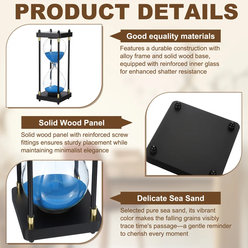 Large Decorative Sand Timer, 60 Min Modern Wooden Hour Glass, Blue(Style 1)