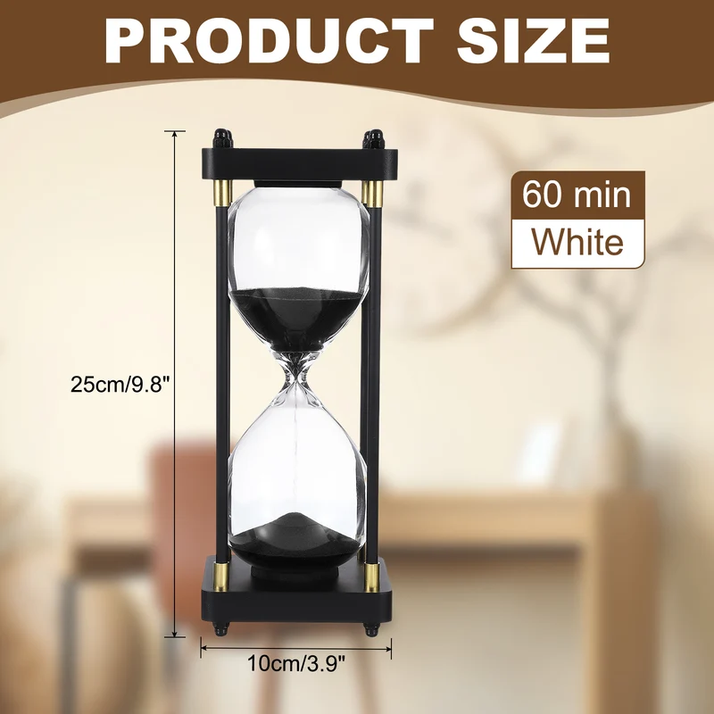 Large Decorative Sand Timer, 60 Min Modern Wooden Hour Glass, Black(Style 1)