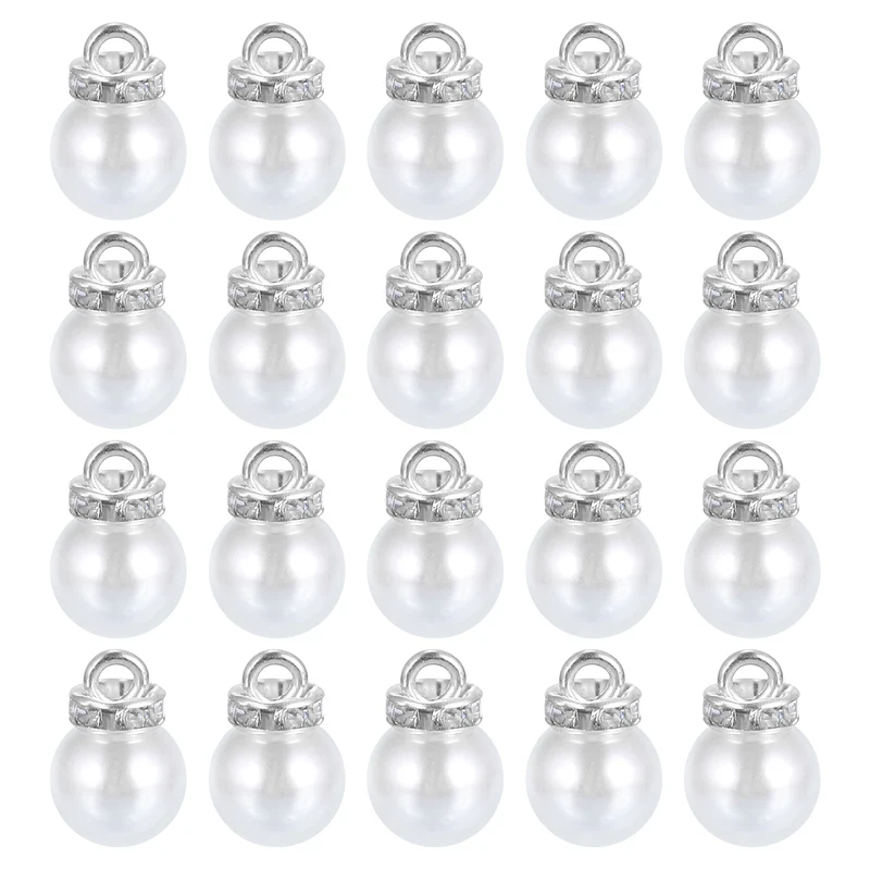 Pearl Charm, 100pcs 10mm Pendants Faux Pearl Beads Charm (Silver)