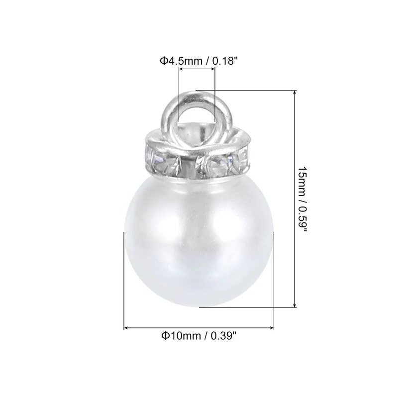 Pearl Charm, 100pcs 10mm Pendants Faux Pearl Beads Charm (Silver)