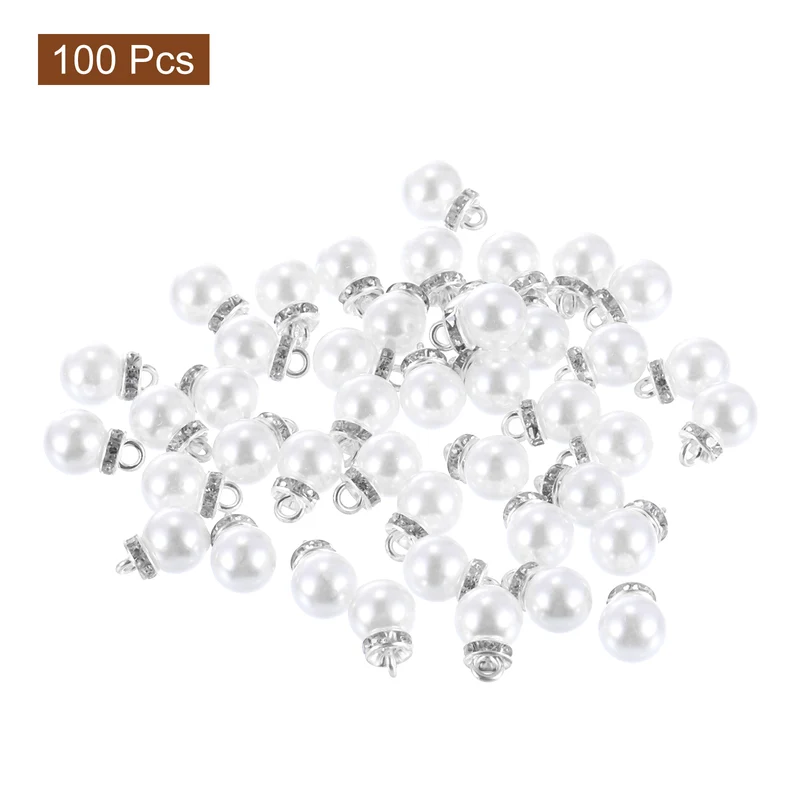 Pearl Charm, 100pcs 10mm Pendants Faux Pearl Beads Charm (Silver)