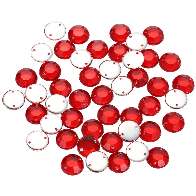 100Pcs Flat Back Sew on Rhinestones Beads 10mm Crystal Round Gems Red