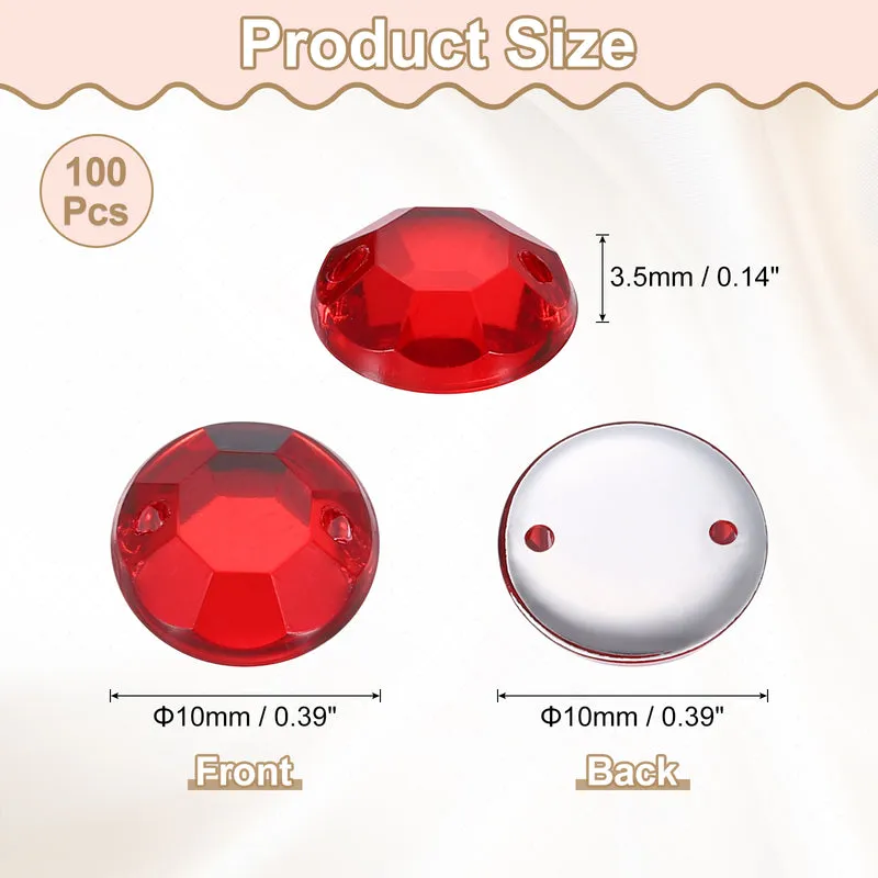 100Pcs Flat Back Sew on Rhinestones Beads 10mm Crystal Round Gems Red