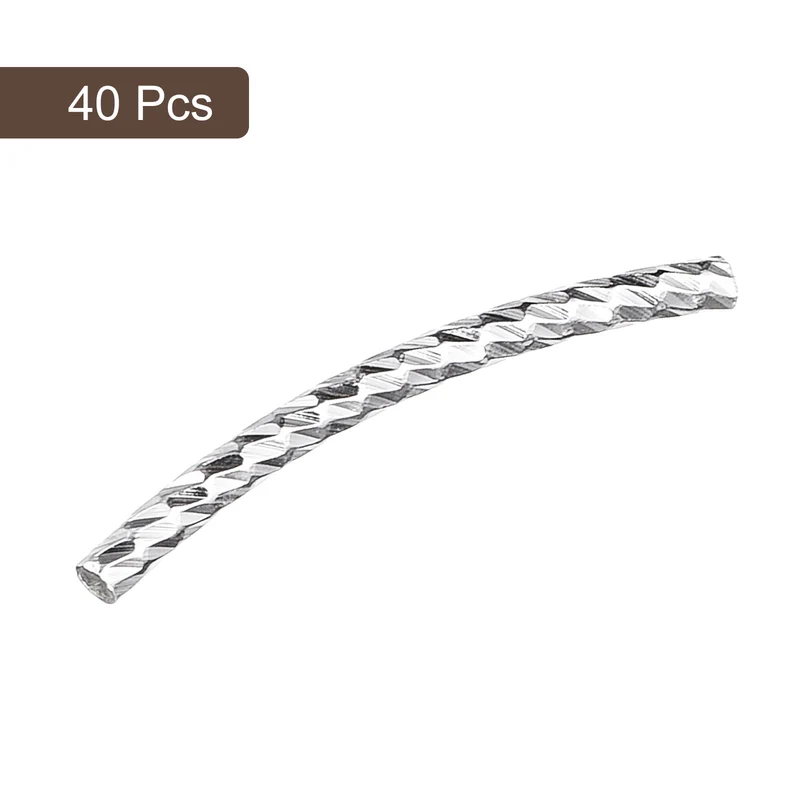 40Pcs Brass Curved Tube Beads 1.5x20mm Plating Noodles Spacer Bead Silver White
