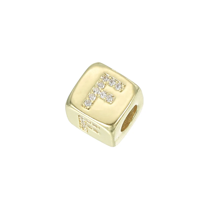 Rhinestone Letters Cube Beads, 26 Letters Dice Charm Alphabet F
