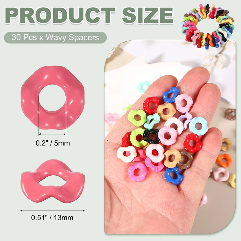 30 Pcs Wavy Spacers, Acrylic Flower Beads Wave Focal Bead, Deep Magenta