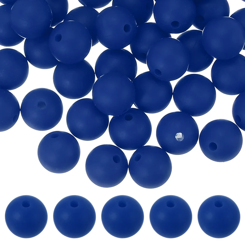 60 Pcs Silicone Beads, 9mm Bulk Beads for Keychain Making, Deep Blue