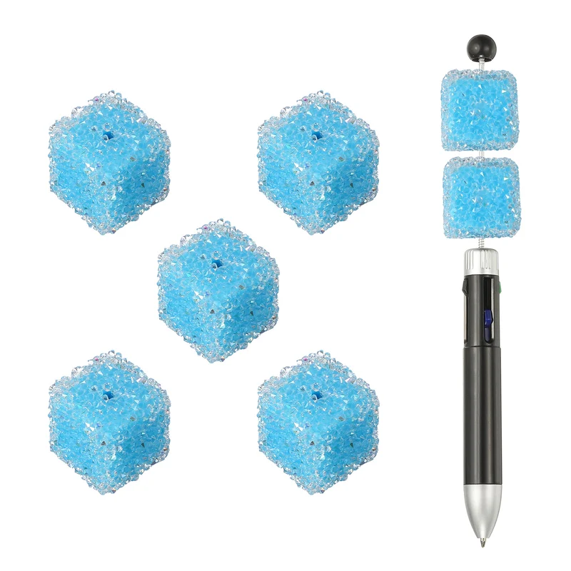 5 Pcs Square Rhinestone Beads for Pens, 17mm Sugar Beads for DIY, Sky Blue