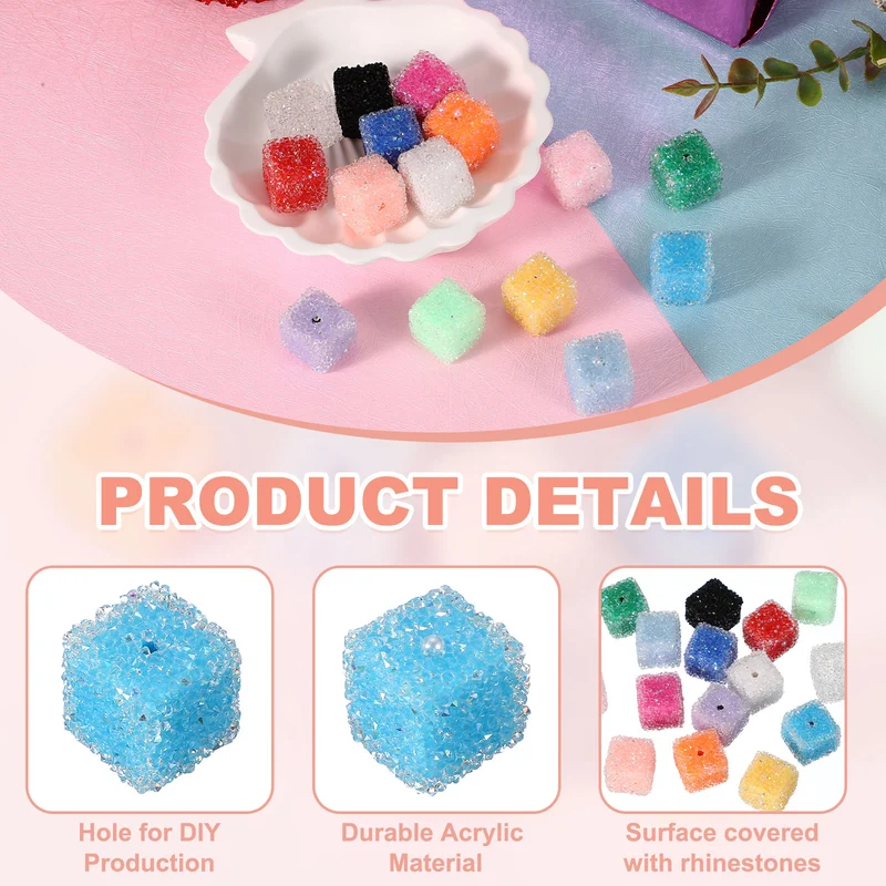 5 Pcs Square Rhinestone Beads for Pens, 17mm Sugar Beads for DIY, Sky Blue