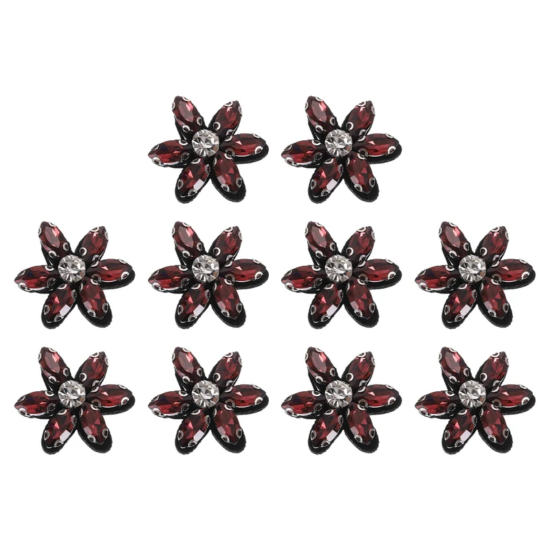 10Pcs Handmade Flower Beaded Patches, Glass Crystal Appliques, Light Red/Clear