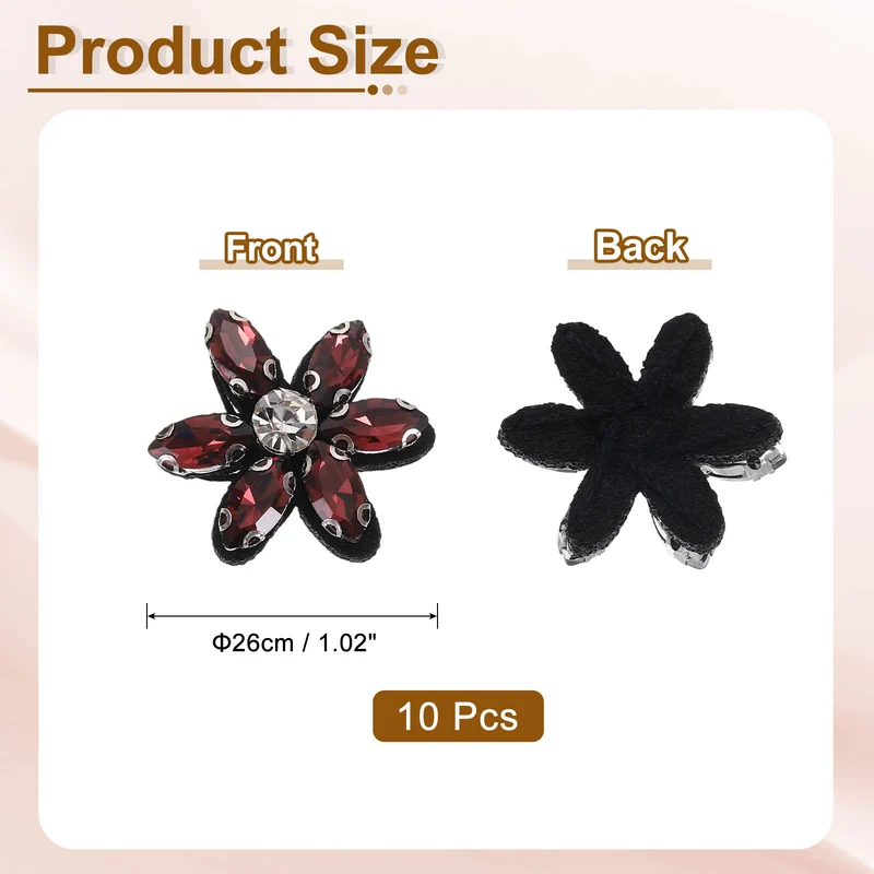 10Pcs Handmade Flower Beaded Patches, Glass Crystal Appliques, Light Red/Clear