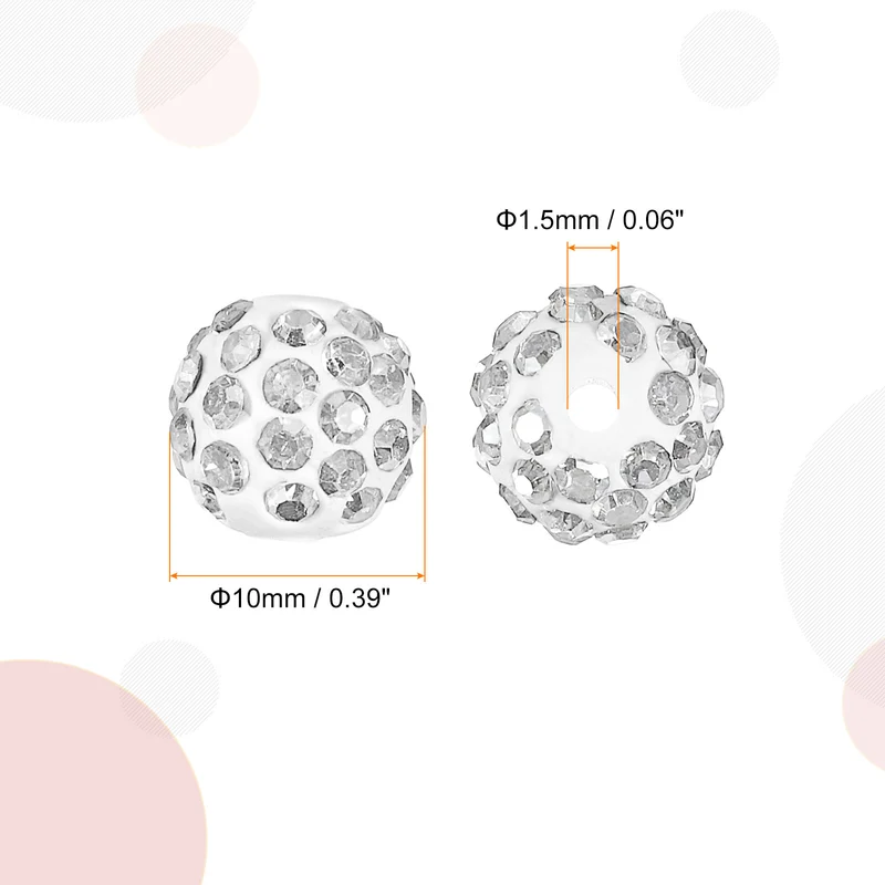 100Pcs 10mm Rhinestone Clay Beads, Polymer Clay Crystal Bead (White)