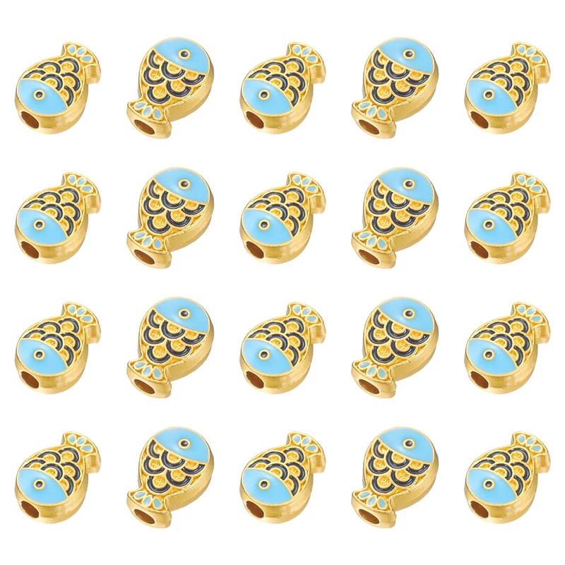 Gold Fish Beads, 20 Pcs Enamel Charm Beads Chinese Style, Blue