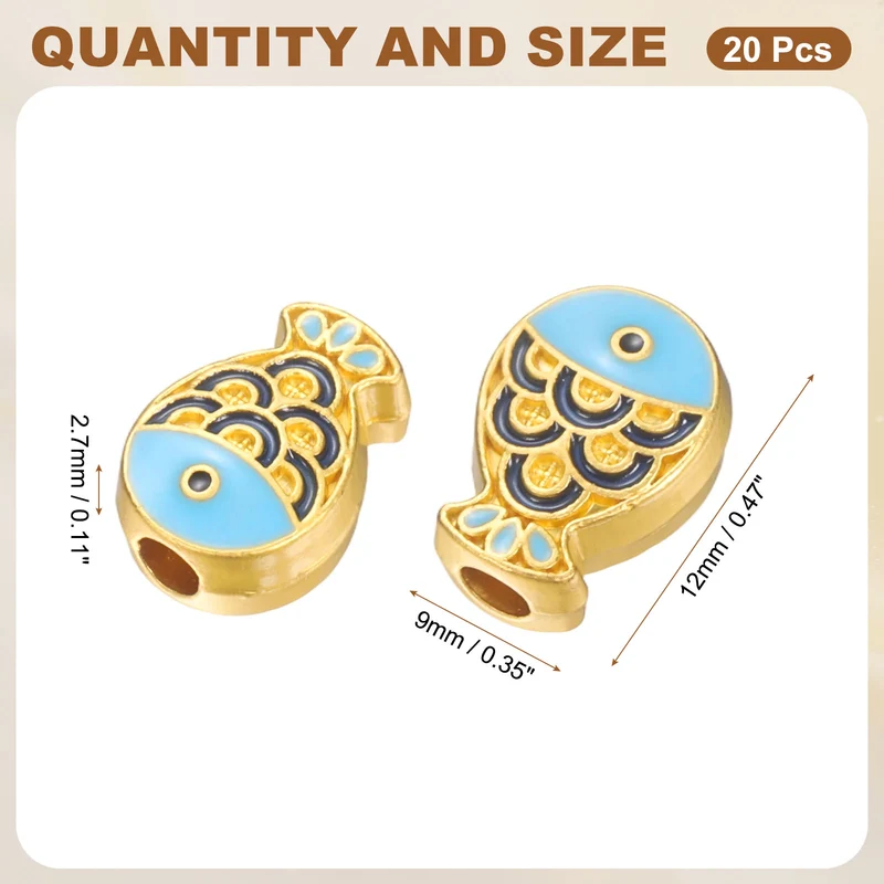 Gold Fish Beads, 20 Pcs Enamel Charm Beads Chinese Style, Blue