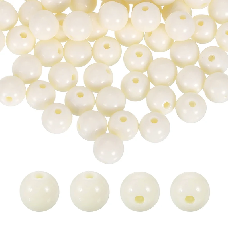 200pcs Creamy White Acrylic Round Beads 10mm Plastic Resin Loose Bead