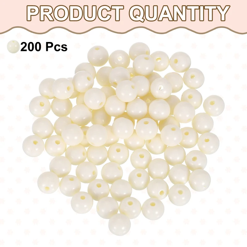 200pcs Creamy White Acrylic Round Beads 10mm Plastic Resin Loose Bead