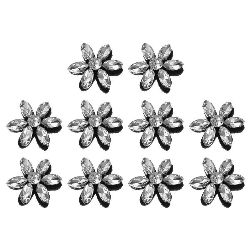 10Pcs Handmade Flower Beaded Patches Glass Crystal Appliques Clear
