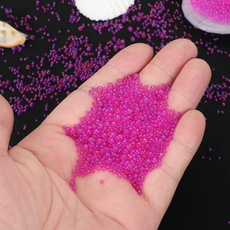 200g 1-3mm Glass Bubble Beads Iridescent No Hole Water Droplet Ball Rose Red