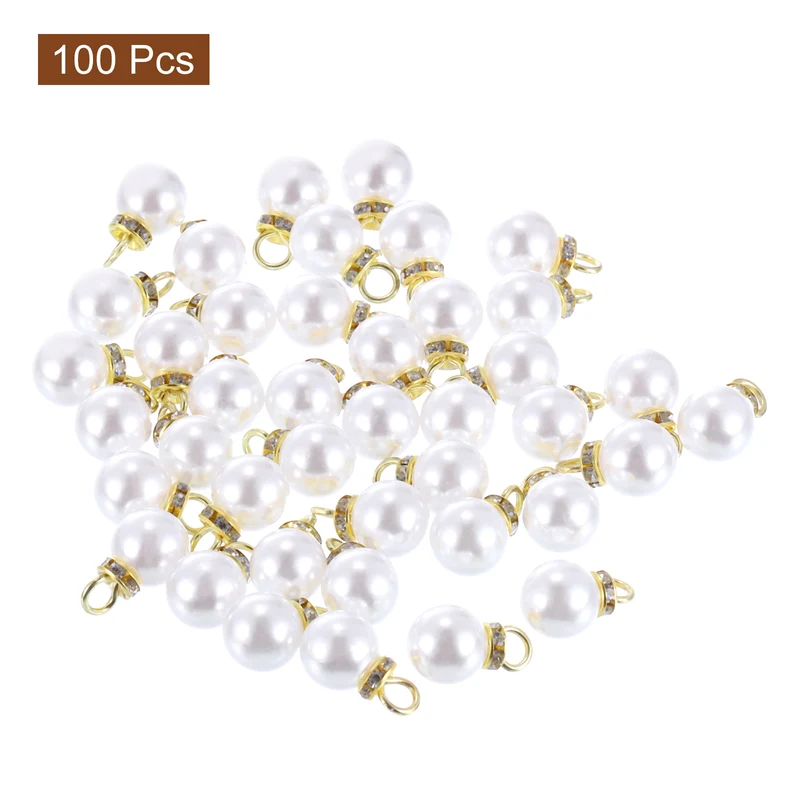 Pearl Charm, 100pcs 12mm Pendants Faux Pearl Beads Charm (Gold)