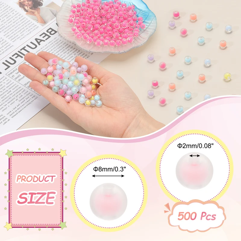 500 Pcs Acrylic Beads, 2mm Cute Beads for Bracelets, Frosted Pink