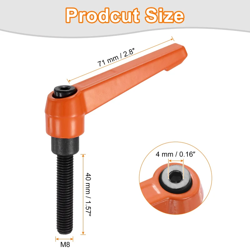 Clamping Lever Handles for Lathe, M8x40mm Male Thread Orange
