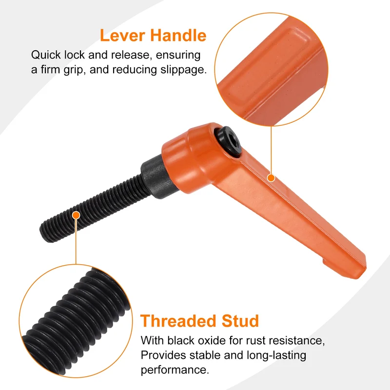 Clamping Lever Handles for Lathe, M8x40mm Male Thread Orange