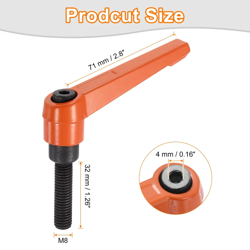 Clamping Lever Handles for Lathe, M8x32mm Male Thread Orange
